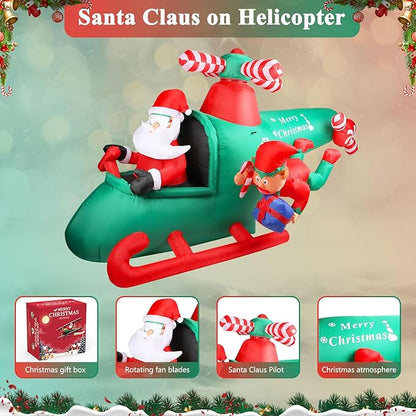 8.5FT Christmas Inflatables Santa Claus Helicopter Decoration - Blow Up Weatherproof IP44, Built-in LED Lights, Indoor/Outdoor Yard & Garden Lawn Decor with Elf & Gift Box (Winter Holiday Xmas)