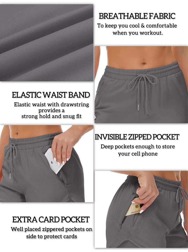 Mancreda Women's Running Shorts with Liner 3 Zipper Pockets Elastic Workout Athletic Gym Yoga Shorts(DGA,XL)