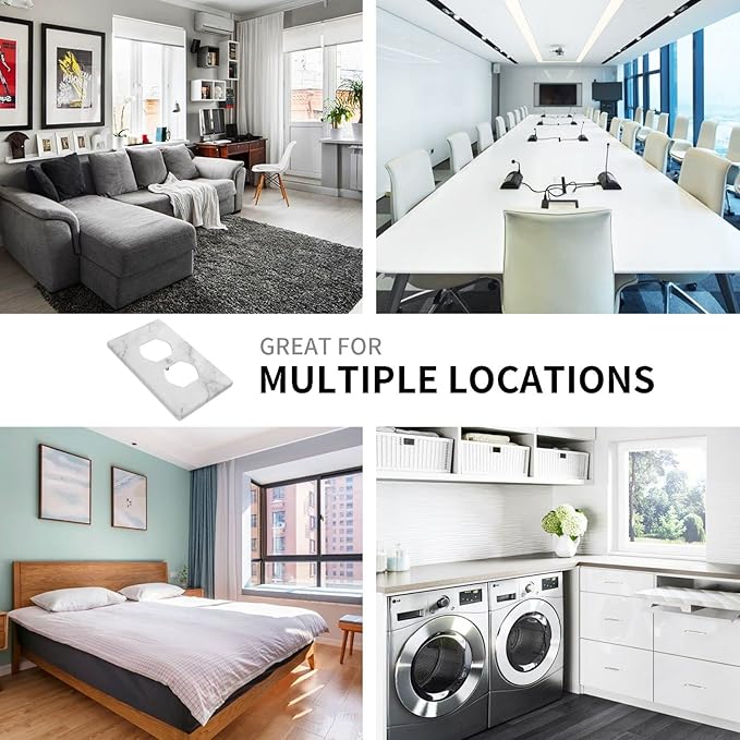 White Marble Pattern Electrical Outlet Cover Decorative Wall Plate Single Duplex Art Print Faceplate for Bedroom Kitchen Kids Room Decor 4.5" X 2.76"
