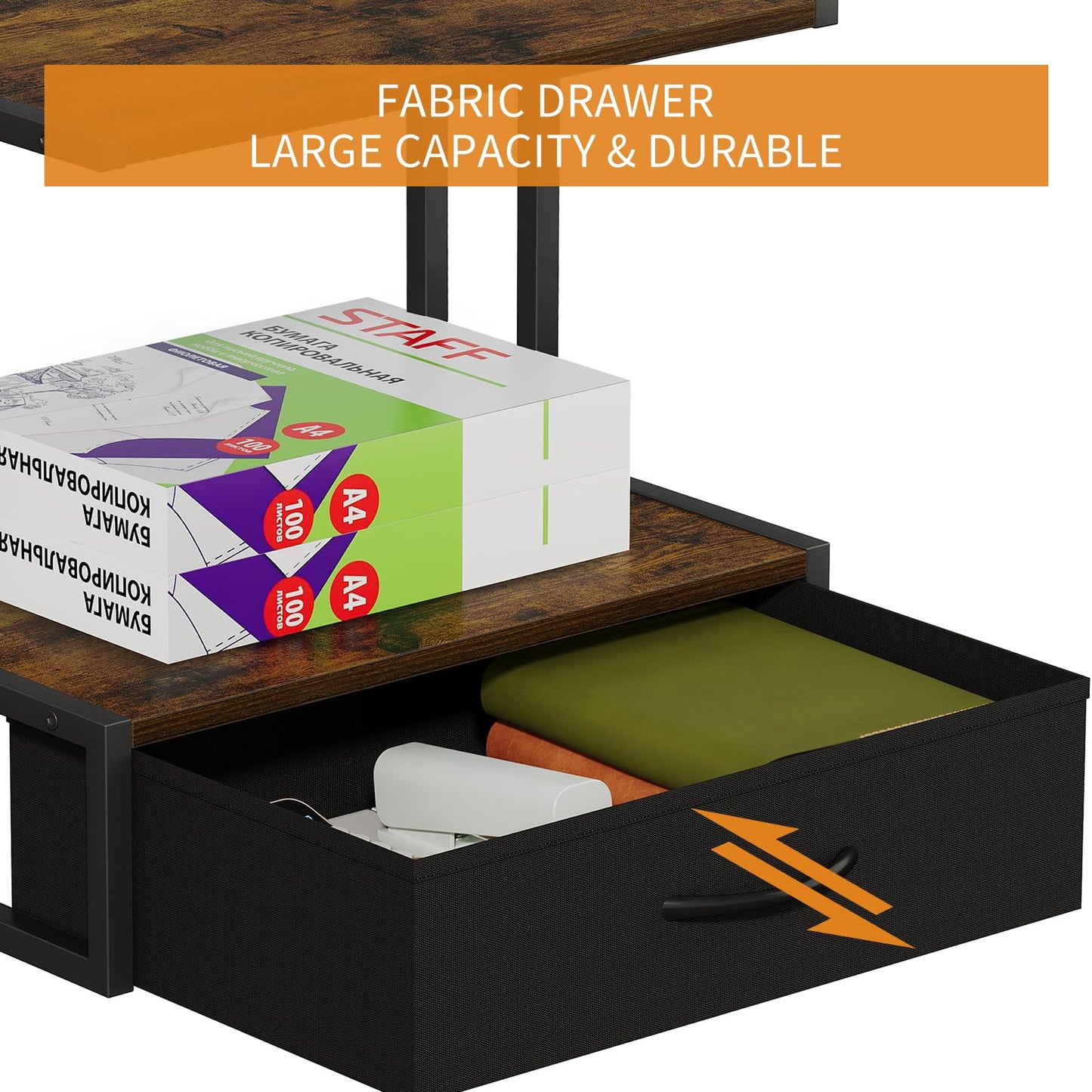 VYUOL Printer Stand with Storage for Desk, with Fabric Drawer Desktop Printer Stand Shelf Organzier for Home Office, for Above and Under Desk Printer Table, Fax Machine Copier Scanner, Brown