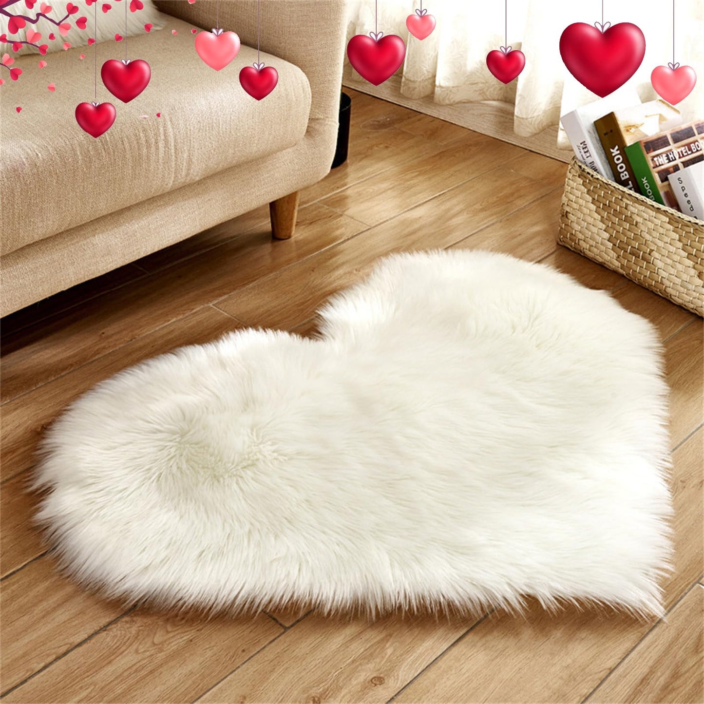 YRXRUS Heart Rug, White Heart Shaped Rug, Fluffy Faux Fur Rugs, Shag Mats for Bedroom Living Room, Love Coquette Room Decor 2x3 Ft