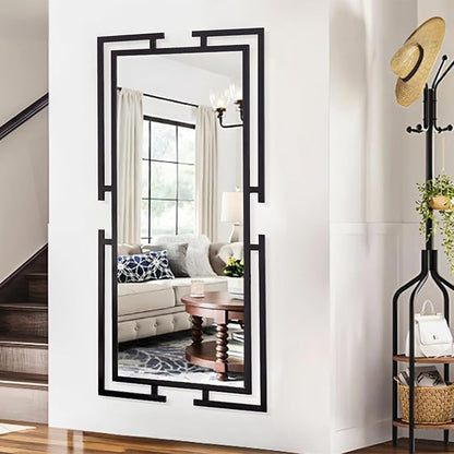Large Decorative Wall Mirror Full Length, 60"x30", Tempered Black Mirror Wall Decor with Metal Frame for Living Room, Entryway, Bedroom, Horizontal/Vertical