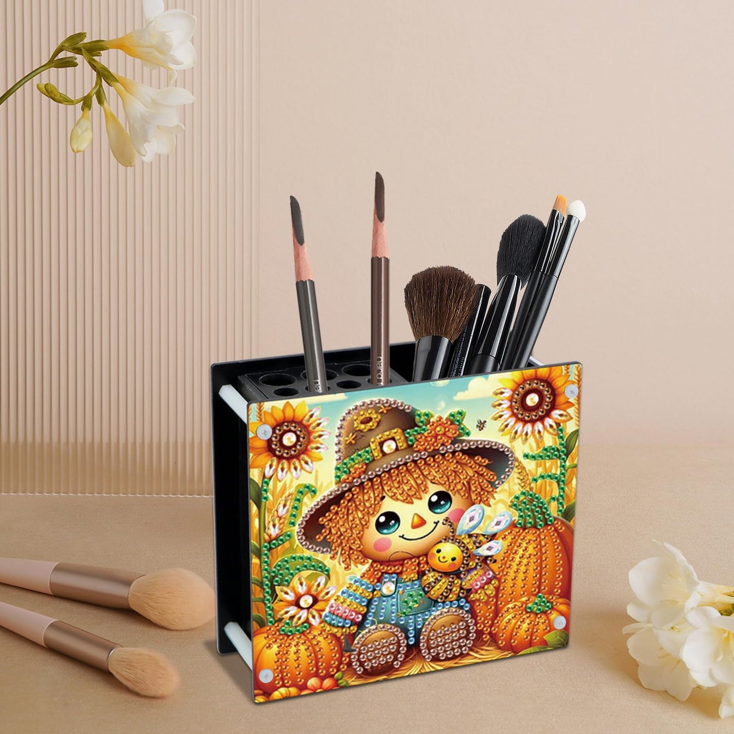 AiYuanzsh Diamond Painting Pen Holder, DIY Diamond Art Desk Organizer with Autumn Harvest Pumpkin Design, Fall Diamond Art Kits for Adults, Decorative Desktop Storage Box for Office and Home