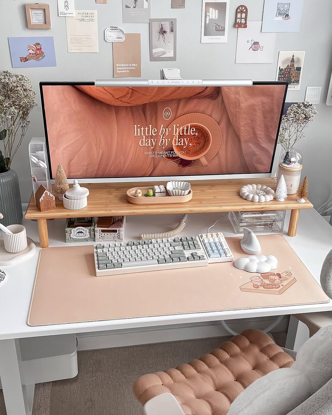 ROCDEER Bamboo Dual Monitor Shelf, Monitor Stand Riser with Underneath Storage for Desk Office Supplies, Supports Heavy TV up to 300 lbs, Natural