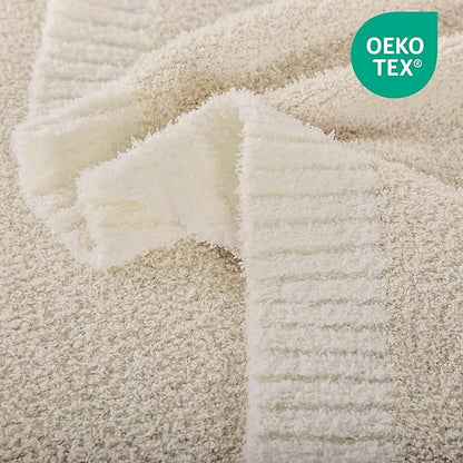 NNEXHOME PRO Soft Blanket for Women, Cozy Blanket Warm Reversible Knit Lightweight Throws for Sofa Bed, Picnic, Heather Ivory, Twin Size 60 x 80 inches