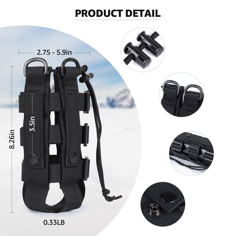 ZXXSFM Molle Water Bottle Holder for Backpack,Drawstring Adjustable Straps Molle Pouches for 20 32 36 48 Oz Water Bottle(Black)