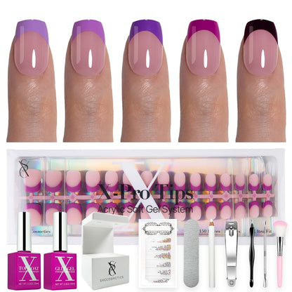 SXC Cosmetics French Tip Press On Nails - Skin Tone Nude and Color Series, Short Coffin X-Pro Tips Starter Kit ST119KIT