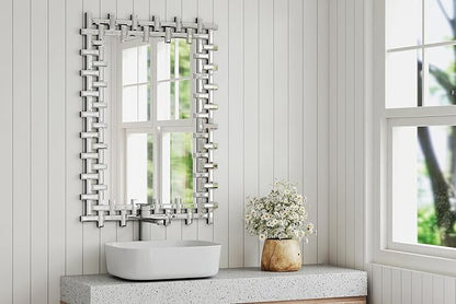 Decorative Wall Mirror with Beveled Glass Frame, 47''x24'' Large Living Room Mirror, Elegant Frameless Accent Mirror for Entryway, Dining Room, Fireplace