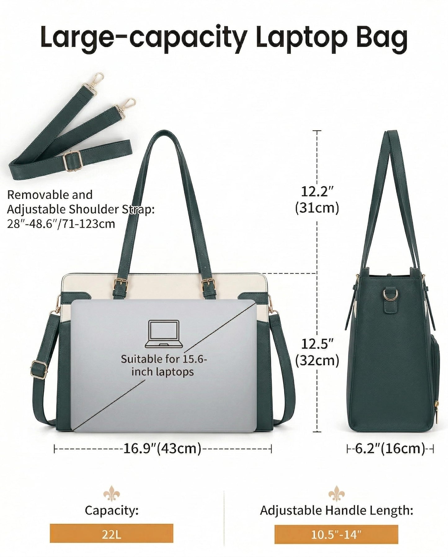 RAINSMORE 2-in-1 Laptop Bag with Insulated Lunch Compartment for Women 15.6 Inch PU Leather Work Tote for Teachers Nurses, Professional Water-Resistant Business Briefcase for Office & Travel
