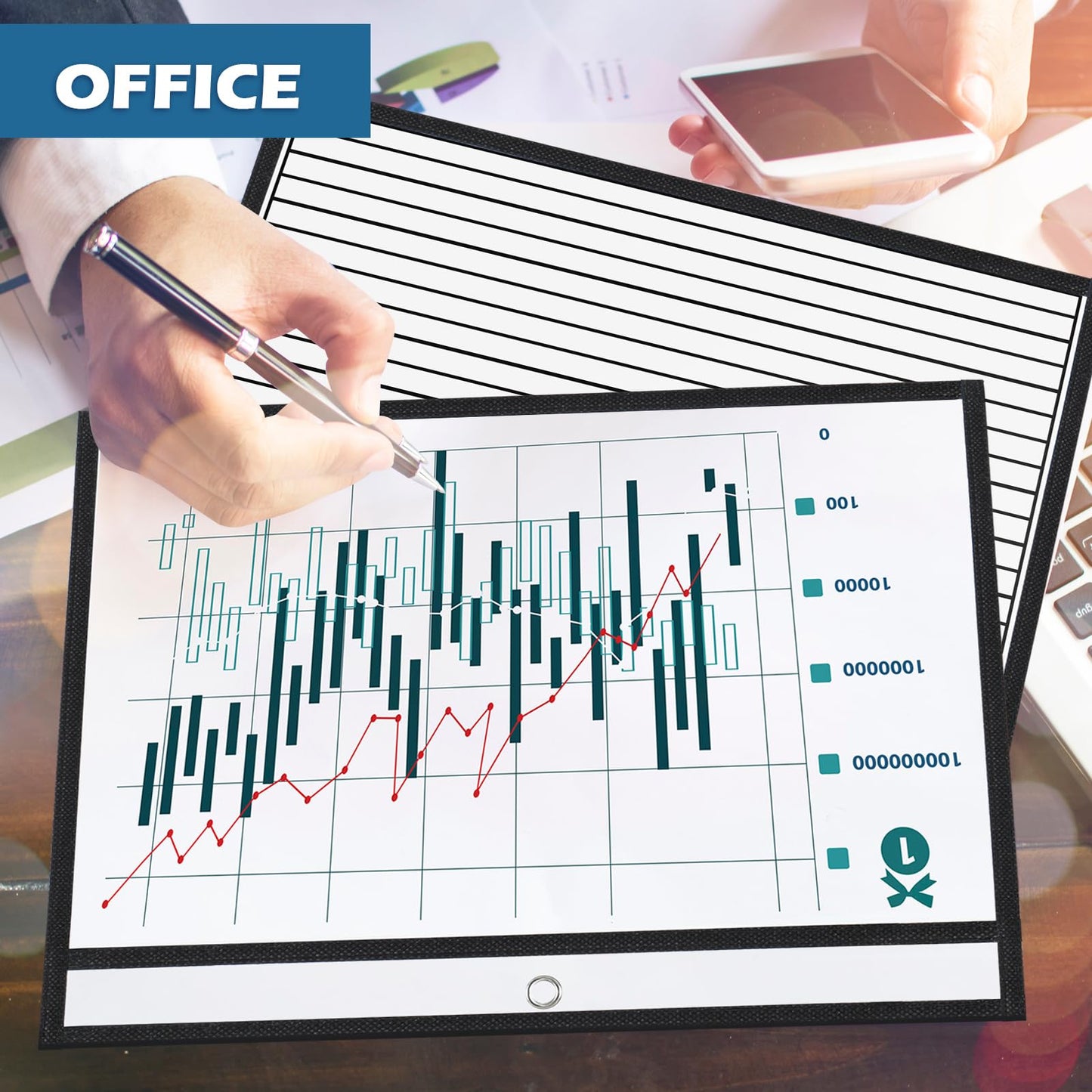 Ireer 30 Pcs Dry Erase Document Holder, Horizontal Job Ticket Holder 8.5x11, Dry Erase Pocket, Reusable Clear Plastic Paper Sleeve, Plastic Paper Holder for Office Business(Black)