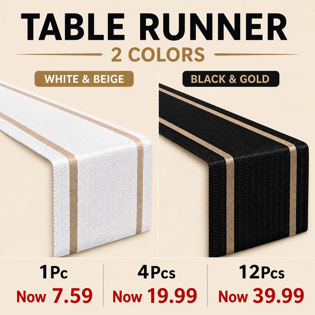 FAVE Woven Vinyl Table Runner Black Table Runner Woven with Golden Threads 72x12 Inches Wipeable Waterproof Dining Table Mats for Wedding, Banquets,Party, Restaurant (Black-72x12)