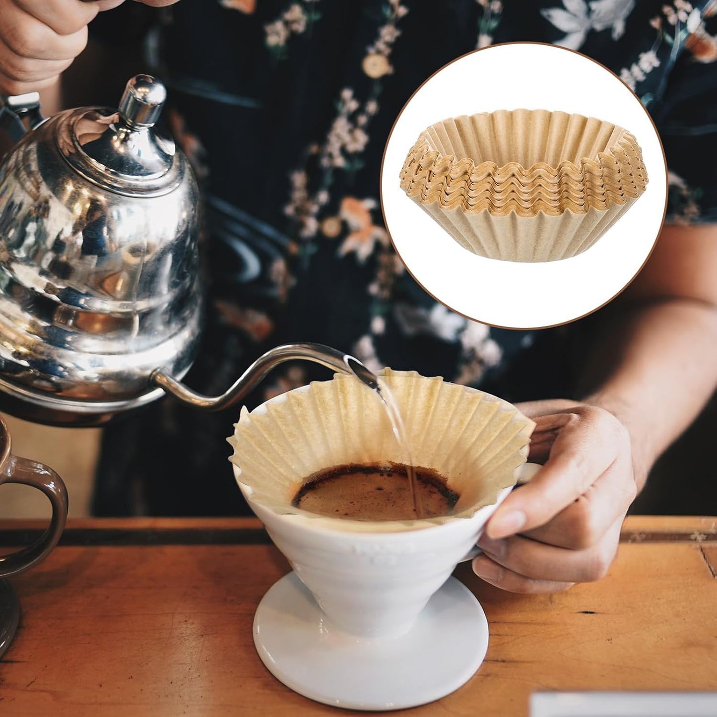100 PCS Coffee Filters，8-12cup,Extra Large Coffee Filters Basket for Commercial, Domestic Coffee Maker Extra High Extra Wide, Anti ground, Unbleached, Natural，Flattened Diameter 9.75"