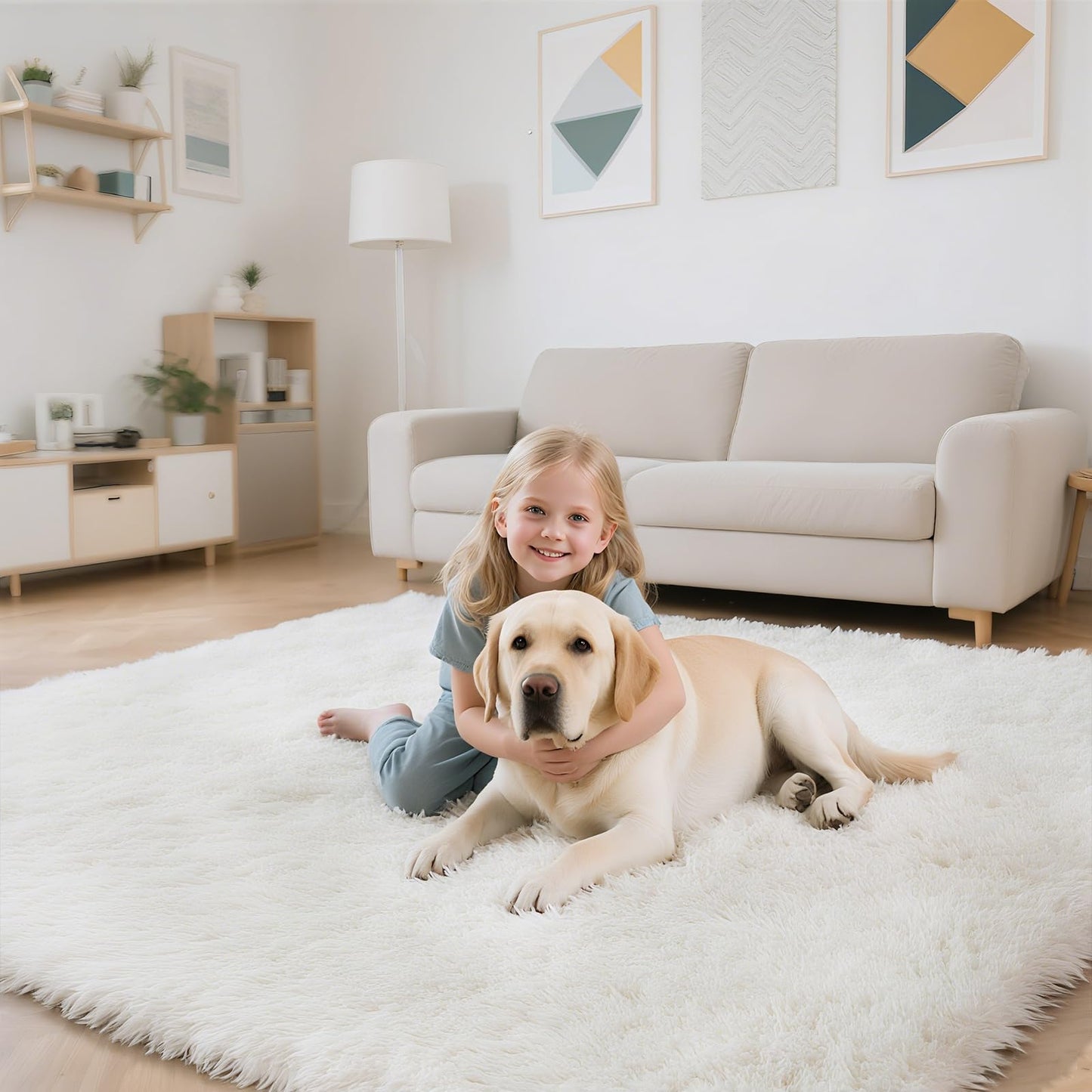 Fluffy Rug Shag Area Rug, White 4x6 Area Rugs for Bedroom, Small Bedside Rug, Soft Fluffy Shag Entryway Throw Rugs for Living Room Bedroom Room Home Decor