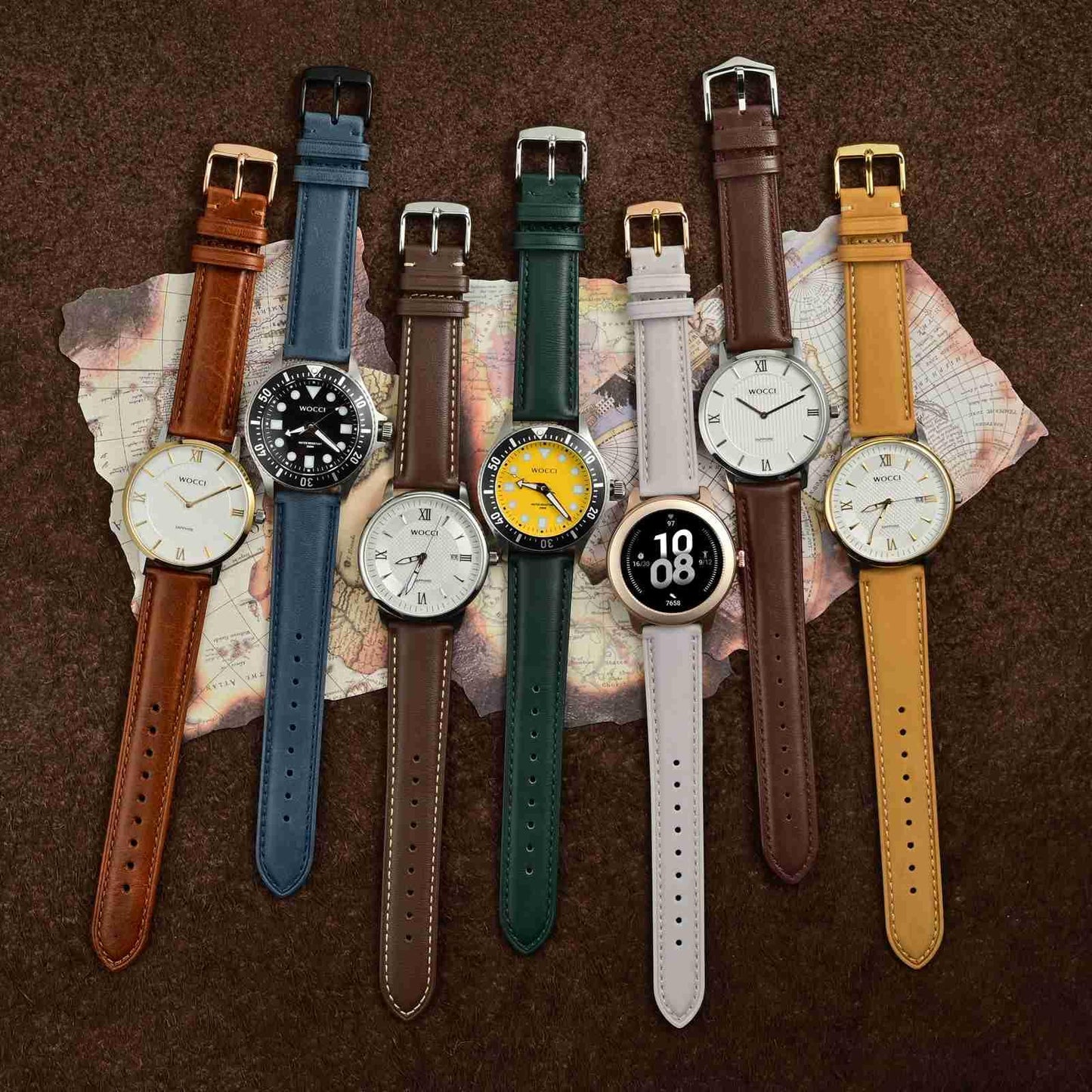 WOCCI 19mm Vintage Leather Watch Band for Men and Women, Silver Buckle (Dark Brown/Contrasting Stitch)