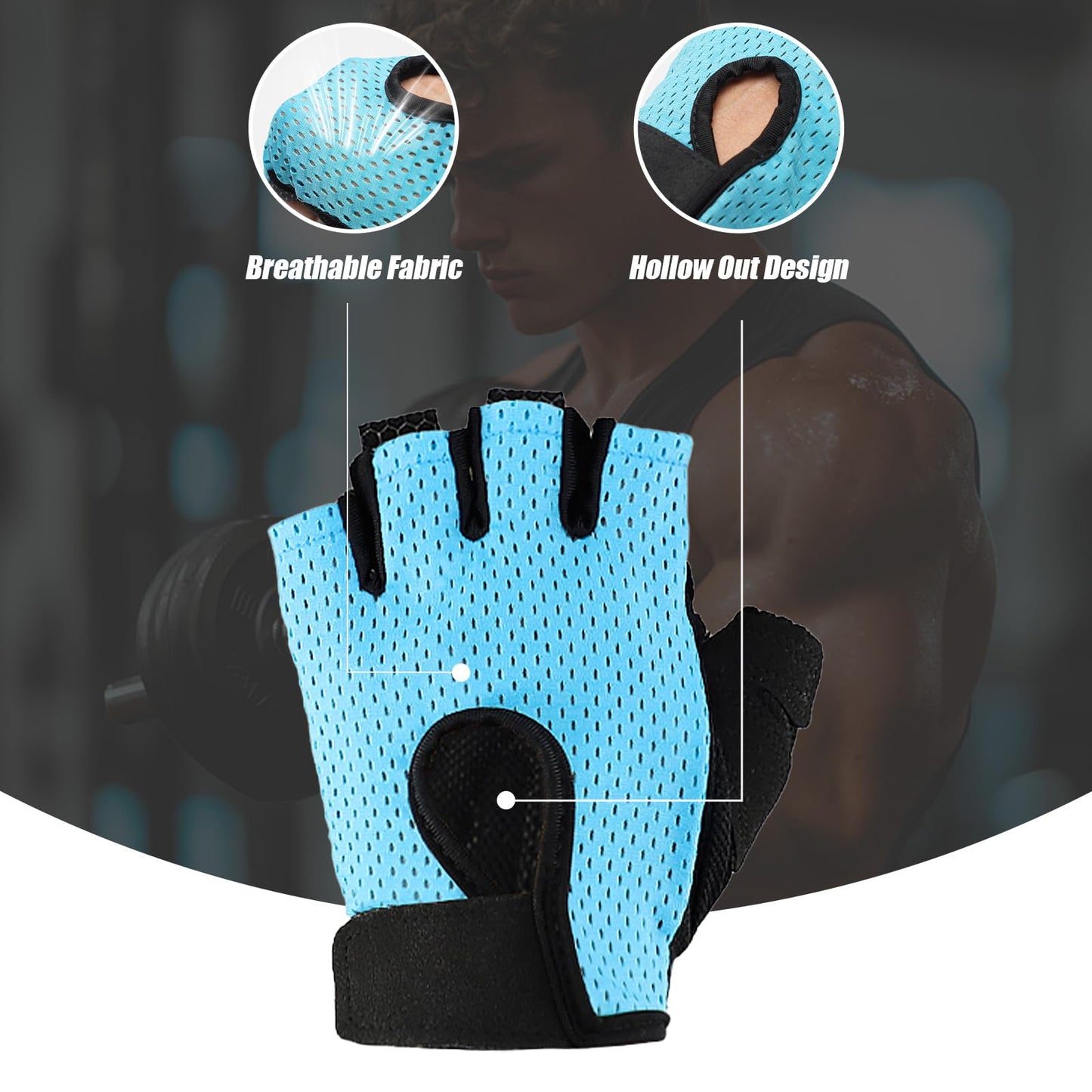 CINDALOG Weight Lifting Gloves Full Palm Protection, Workout Gloves for Gym, Cycling, Exercise, Breathable, Super Lightweight for Mens and Women (Black, Small)