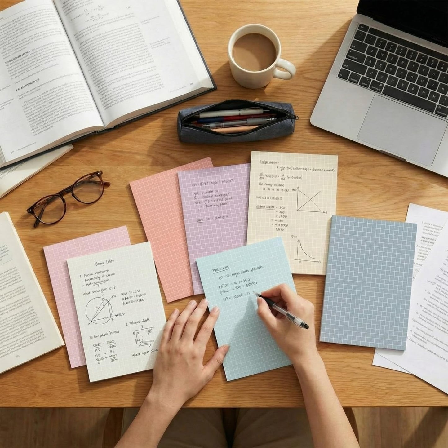 Jecery 9 Pack 6 x 8 Inch Grid Sticky Notes Self Adhesive Memo Pad Cute Graph Paper Self Stick Note Pads with Grid Lines for Gifts Office Supplies, 270 Sheets(Soft Colors)