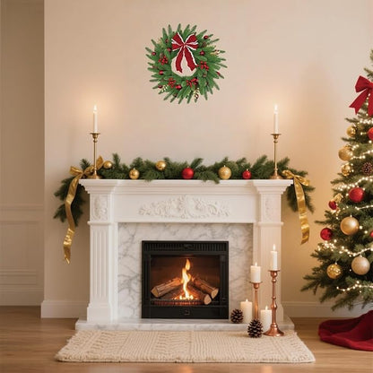 Pine Branch, Red Berry and Bow Christmas Artificial Wreath Silk for Front Door Home Wall Holiday Christmas Festival Decor (18 inches)