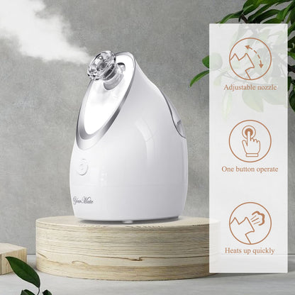 YourMate Facial Steamer Nano Ionic Face Steamer, Adjustable Nozzle with Aromatherapy Warm Mist for Sinuses Moisturizing Humidifier Unclogs Pores, Homeuse Vaporizador Facial (White)