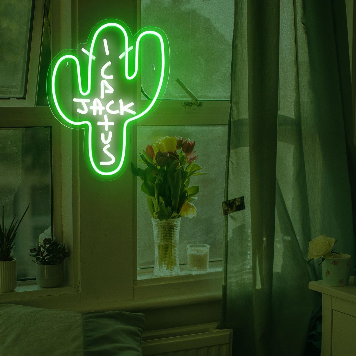 Cactus Jack LED Neon Sign - Decor Dimmable Green Jack Cactus Neon Light Up Wall Art for Bedroom Festival Decoration 15.7" X 11.8" Dimmer Home Lights for Man Cave Club Pub Beer Bar Birthday Christmas Gift