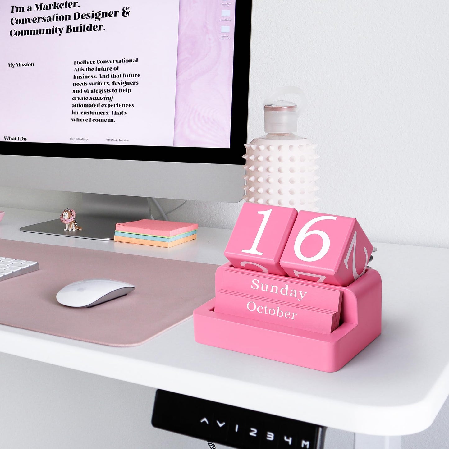 EASEYA Wooden Block Calendar for Desk, Daily Desktop Perpetual Desk Calendar, Modern Farmhouse Aesthetic Desk Accessories for Home Office Decor, Teacher, Classroom, Reusable Yearly, Pink