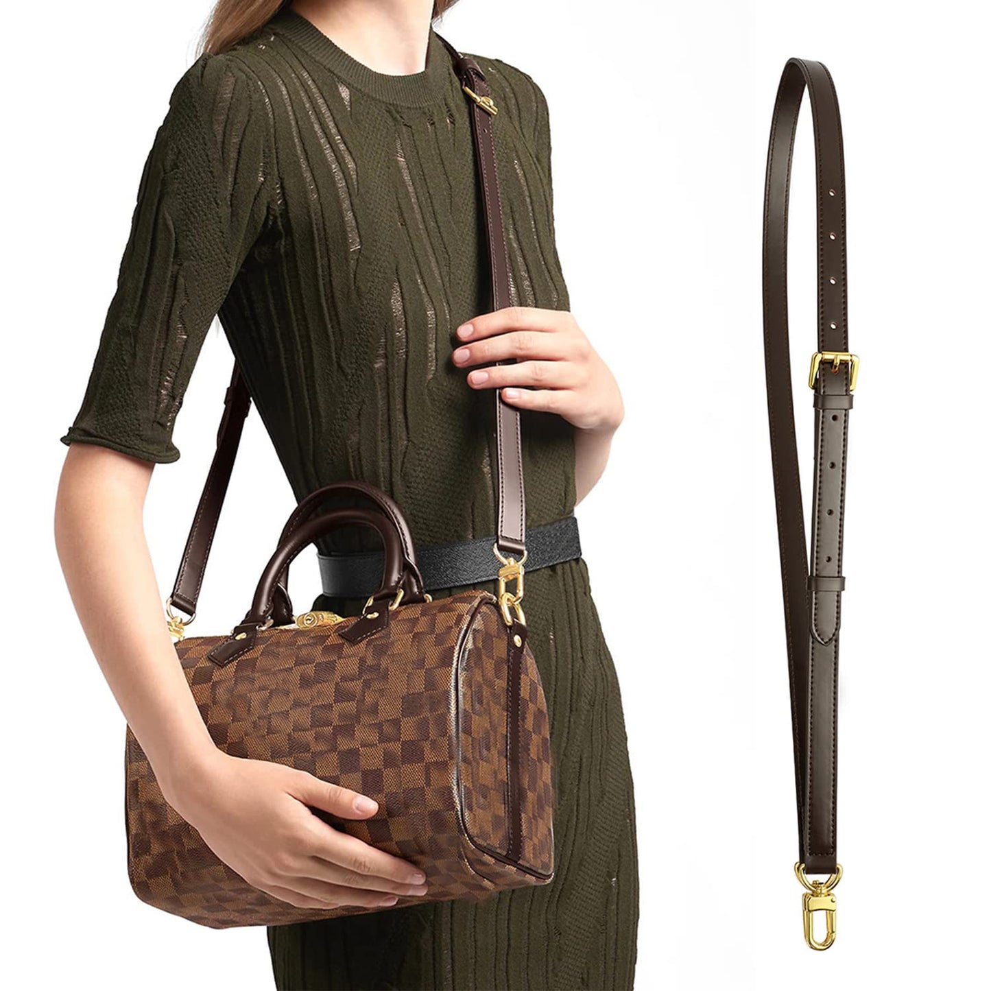 BEUDW Vachetta Leather Adjustable Crossbody Strap for Leather Shoulder Strap Belt Replacement Suitable for L V Handbags