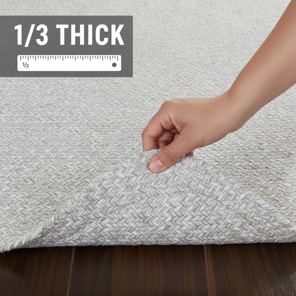 Super Area Rugs 3X5 Farmhouse Braided Rug Cotton Kitchen Reversible Carpet, Gray & White, 3' X 5' Oval