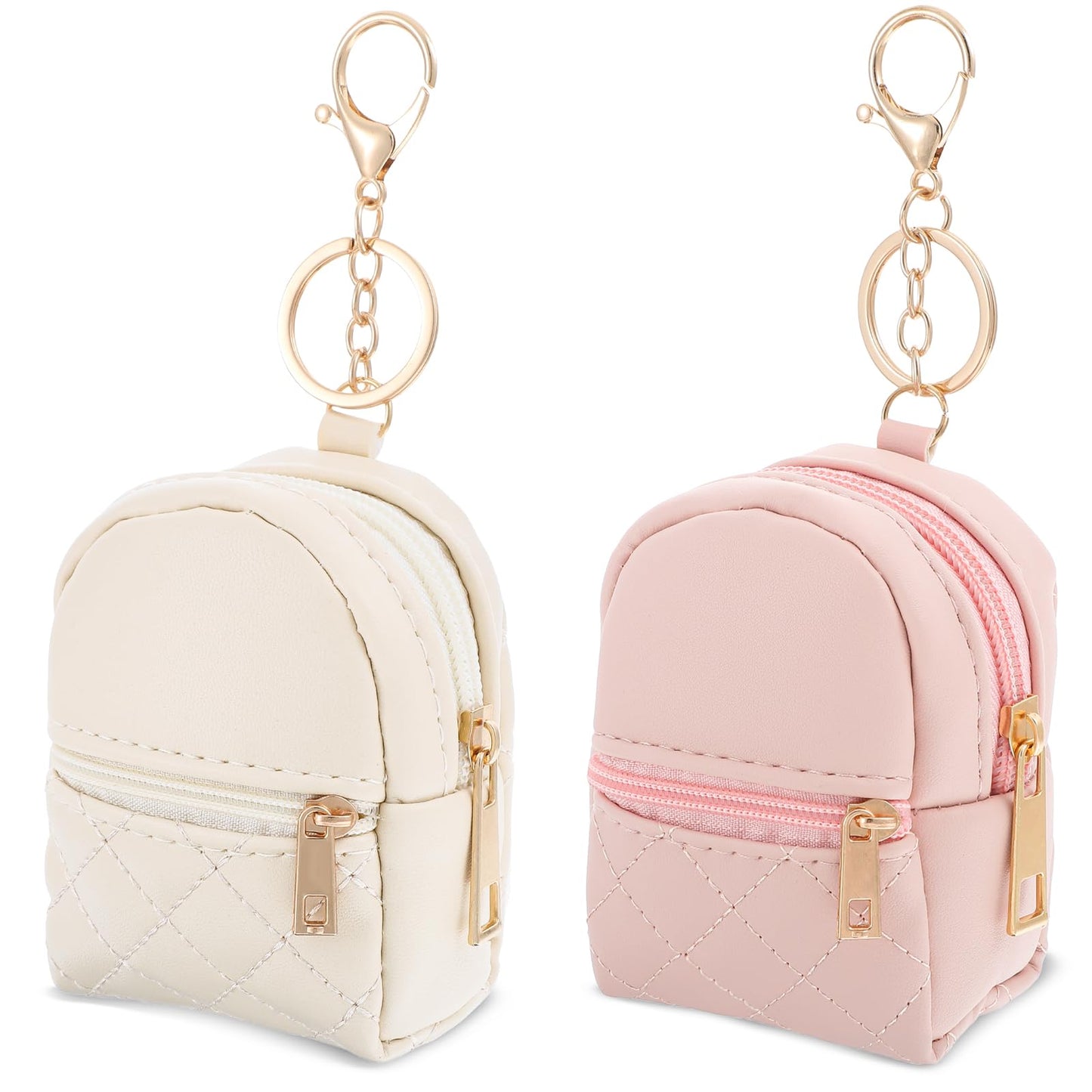 2Pcs Mini Backpack Cute Cosmetic Bag for Women Creative Pendant Keychain Key-chains Keyrings PU Leather Makeup Bag Key Pocket Lipstick Bag Card Holder Data Cable Organizer Zipper Pouch for Women Girl