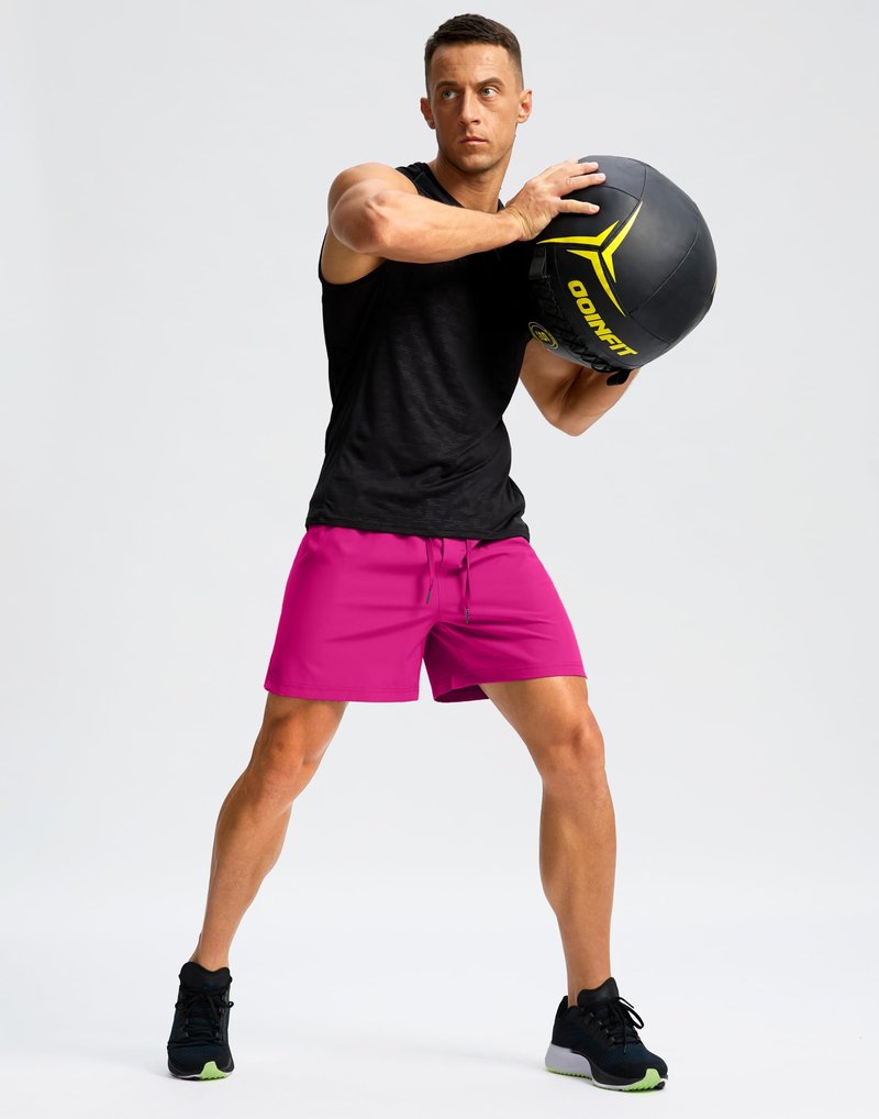Soothfeel Men's Running Shorts with Zipper Pockets 9"/ 7"/ 5" Lightweight Quick Dry Basketball Gym Workout Athletic Shorts for Men (Hot Pink, L)