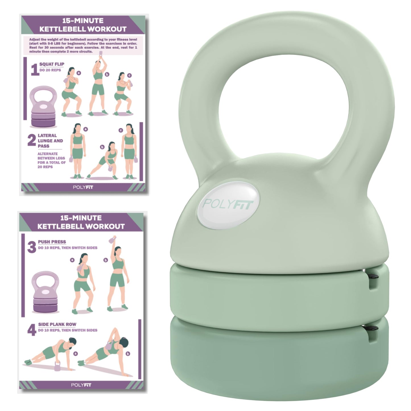 Polyfit Adjustable Kettlebell | 5 lb - 12 lb | Kettlebell Weights Set for Home Gym (GREEN)