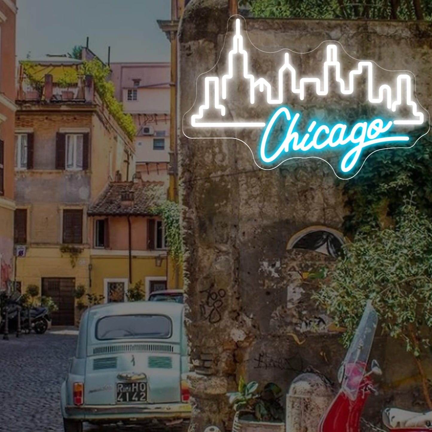 City Light Chicago Neon Sign, Skyline Neon Light, Home Wall Office Decor, Chicago City Led Sign, City Sign for Christmas Birthday Gifts Women Gift Bar Pub Store Club Garage Home Party-White-17.3"