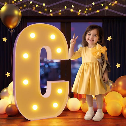 Marquee Letters 3 Feet Tall Large Light Up Letters C Happy Birthday Decorations Marry Me Engagement Party Decor Yellow Light Birthday Decorations Balloon Arch Kit Foam Sign C