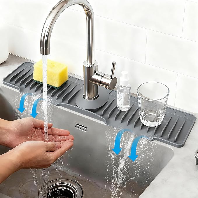 24" Silicone Faucet Mat for Kitchen Sink Released in 2025/12TH, 8° Slope Fast