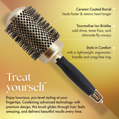 Olivia Garden NanoThermic Ceramic + Ion Round Thermal Hair Brush - Not Electrical - Professional Blowout Brush for Normal to Thick Hair
