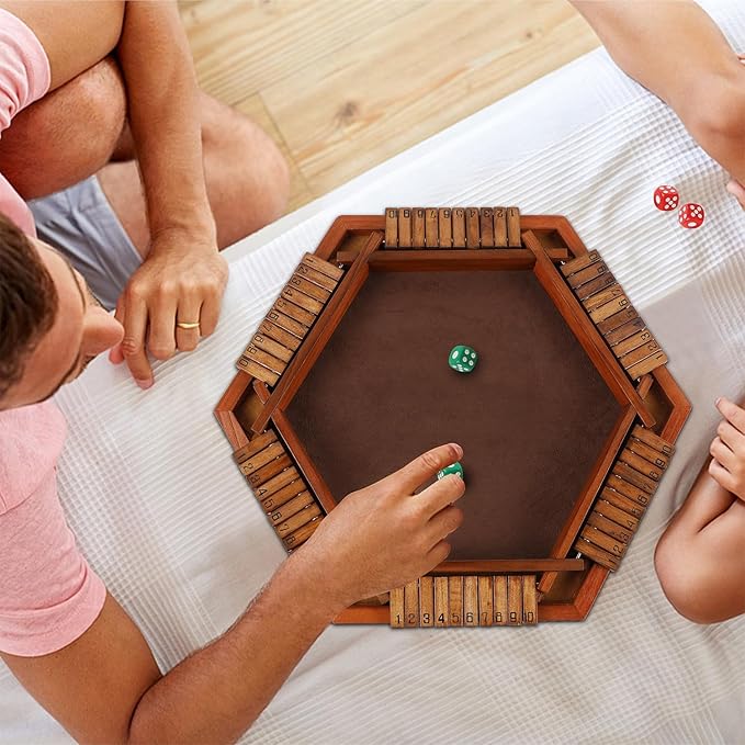 Juegoal Wooden Shut The Box Dice Game for 1-6 Players Upgrade Tabletop Board Game with 12 Dice for Kids Adults Families Classics Travel Portable Classroom Home Party Pub Board Game Sets