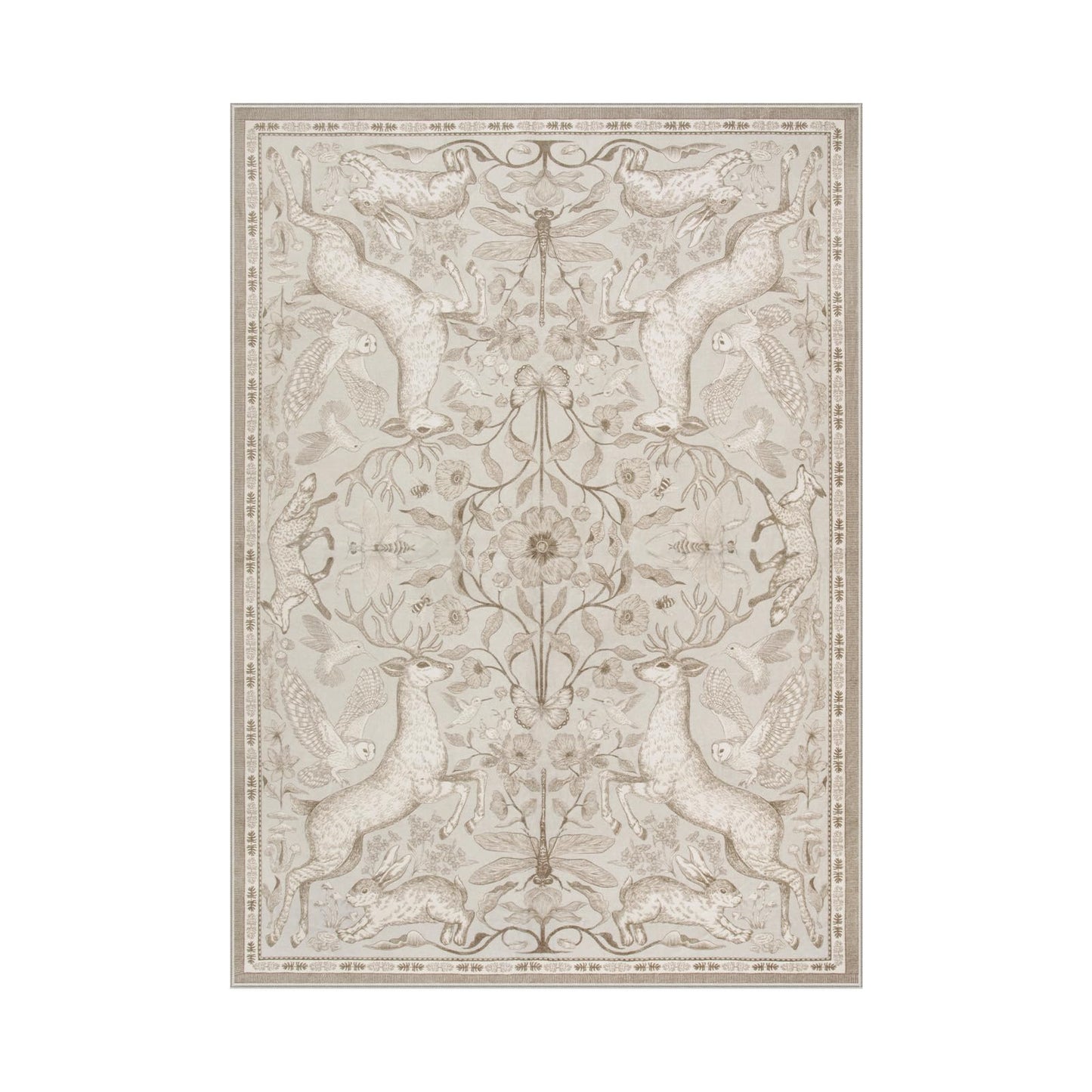 Lahome 5x7 Washable Area Rugs, Dorval Boho Deer Rugs for Living Room, Neutral Botanical Non Slip Low Pile Soft Carpet for Bedroom Dining Room Nursery Office Home Decor Beige