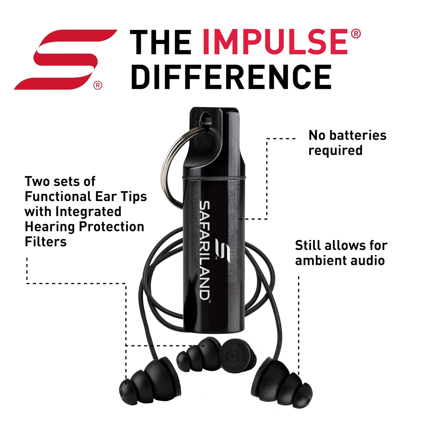 Safariland Pro Impulse Hearing Protection, In Ear Earplugs with Keychain Storage Case - Hearing Protection for Firing Range, Shooting and Hunting