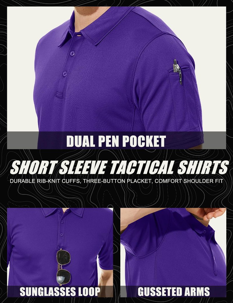 MAGCOMSEN Mens Polo Shirts Short Sleeve Golf Work Casual Quick Dry Summer Performance Shirts Purple M