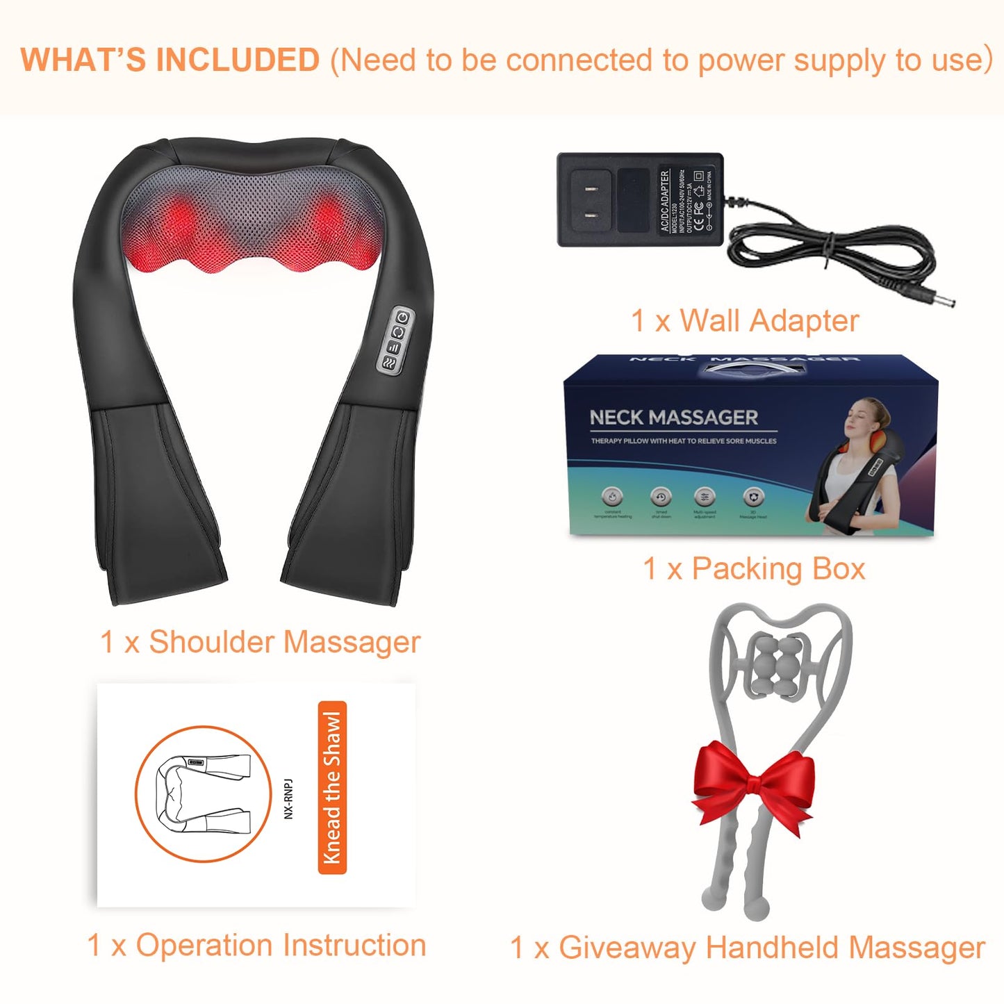 White Elephant Gifts for Adults,Neck Massager,Christmas Gifts for Women Men - Shiatsu Back and Neck Massager,Shoulder Massager Deep Tissue with Heat,Electric 4D Massage Pillow(NOT Cordless)