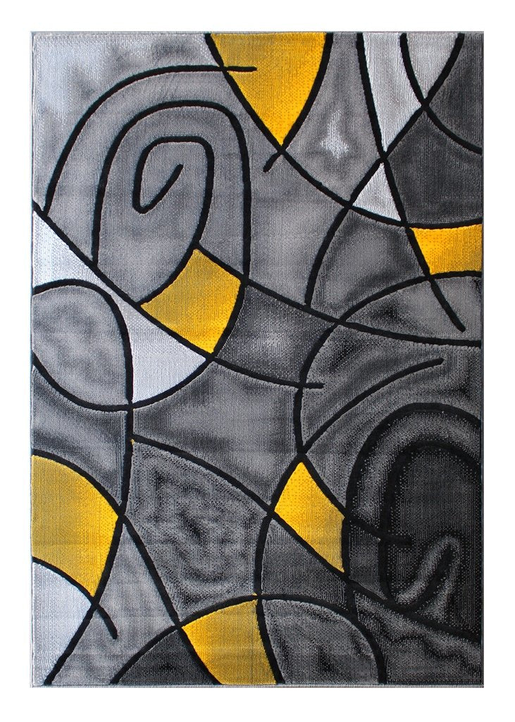 Masada Rugs, Modern Contemporary Area Rug, Yellow Grey Black (8 Feet X 10 Feet)