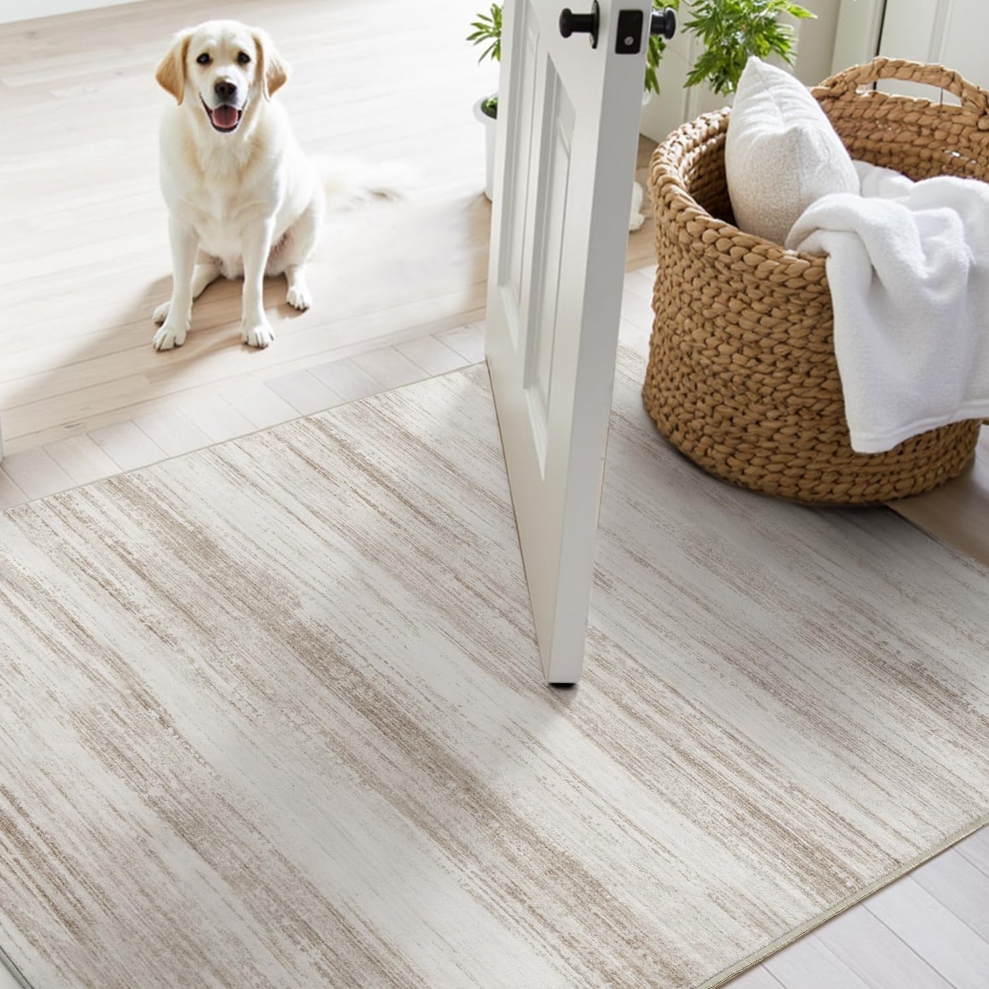 PADOOR Modern Abstract Entryway Rug - 2x3 Washable Rugs Non-Slip Door Mat, Ultra Soft Low Pile Floor Rugs Doormat for Entrance Front Door Indoor Brown