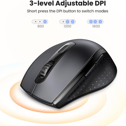 UGREEN 2.4GHz Wireless Mouse Ergonomic 1600 DPI USB Receiver Compatible with Windows Mac Linux Chromebook Laptop PC