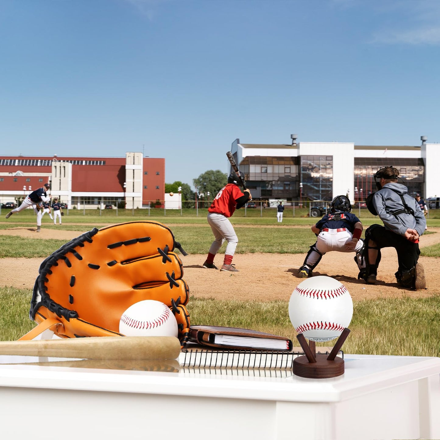 GUSHBIN Softball Holder Wooden Baseball Display Stand for Collector, Baseball Holder Small Sport Ball Display Rack for Softball Tennis Spheres,2 Inches Tall