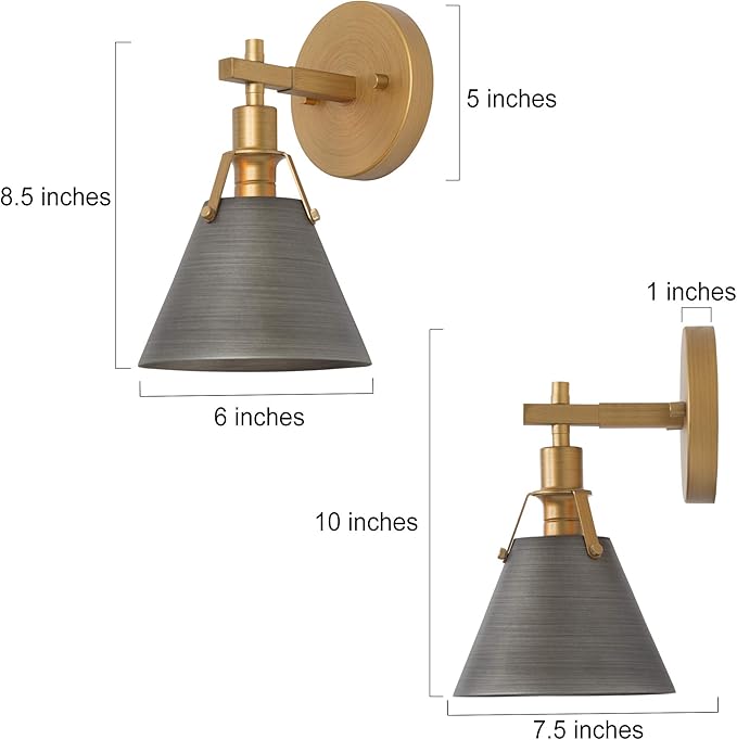KSANA Gold Wall Sconces Lighting Fixture, Modern Vintage Wall Mounted Lamp 1-Light for Bedroom, Bathroom, Living Room, Antique Brass and Black Silver Finish