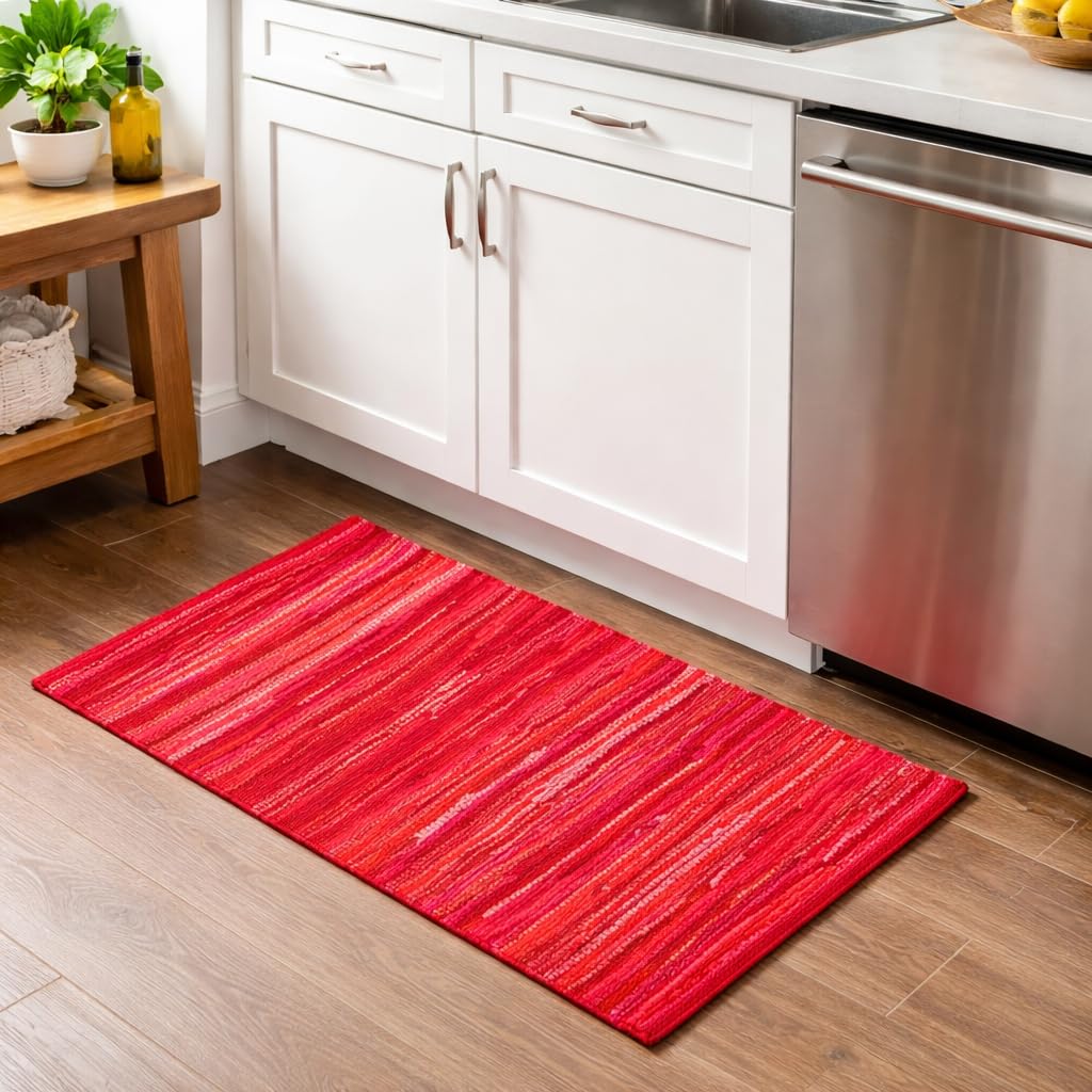 Savi Home Hand Woven 100% Cotton Chindi Rag Rug 20"x32" - Red Multi, Recycled Reversible Rug, Boho Farmhouse Rugs for Living Room, Dining Room, Kitchen, Entryway, Bedroom Rugs