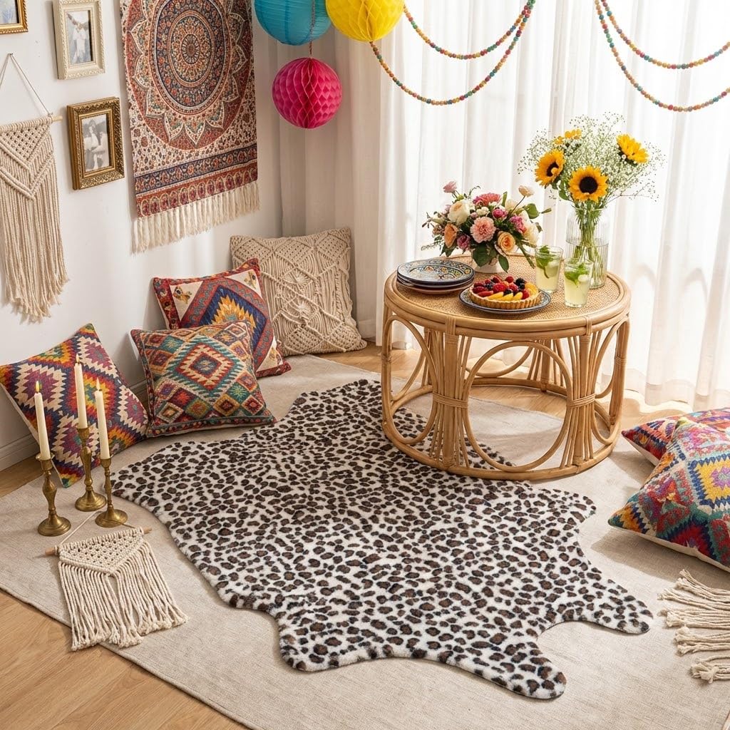 MustMat Faux Leopard Rug - Cheetah Print Rug,Area Rugs Western Decor (White/Brown, 2'7" x 3'11")