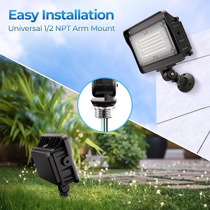 CINOTON 50W LED Flood Light Outdoor, 7000LM IP65 Waterproof Security Wall Pack Light Fixture with 180°Knuckle for Patio Porch Garage Garden Lanscape 5000K Daylight 100-277V 1 Pack
