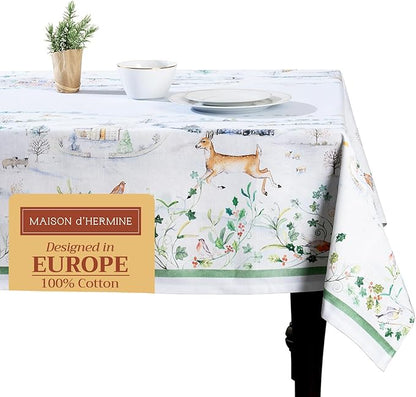 Maison d' Hermine Table Cloth Square Table 100% Cotton 60 x 60 Inches Fall Tablecloth Reusable Everyday Use for Thanksgiving Christmas Decorations Dining Farmhouse Party (Snowy World)