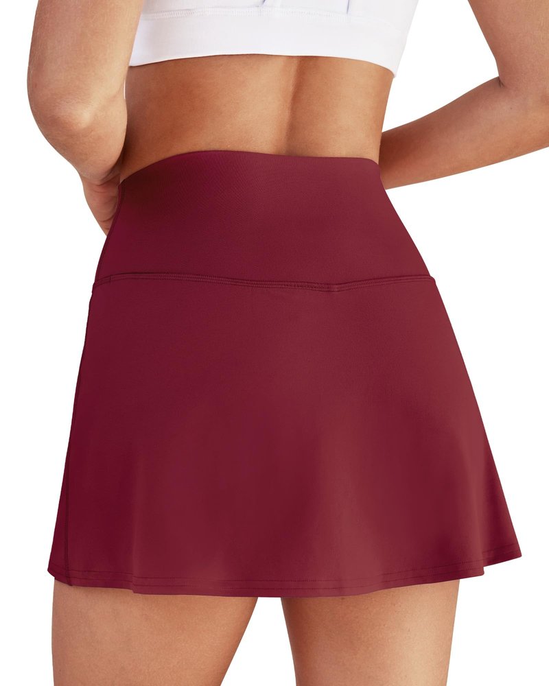 DLOODA Womens Skort Tennis Skirt with Pocket Shorts Mini Golf Skirts High Waisted Athletic Skorts Summer Workout Wine Red