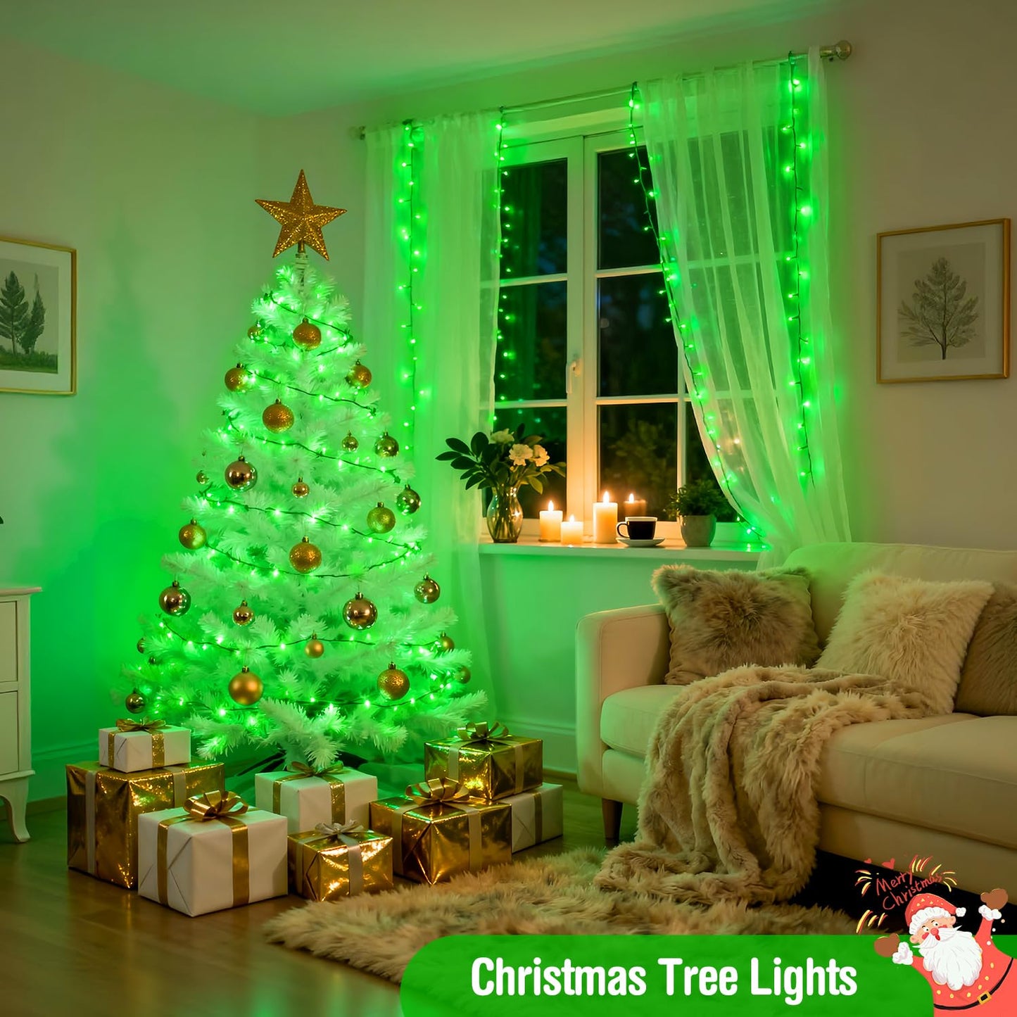 JMEXSUSS 400 LED Green Christmas Lights Outdoor, 132ft Green String Lights Plug in with Remote, Indoor Christmas String Light for Porch Tree House Yard Decorations