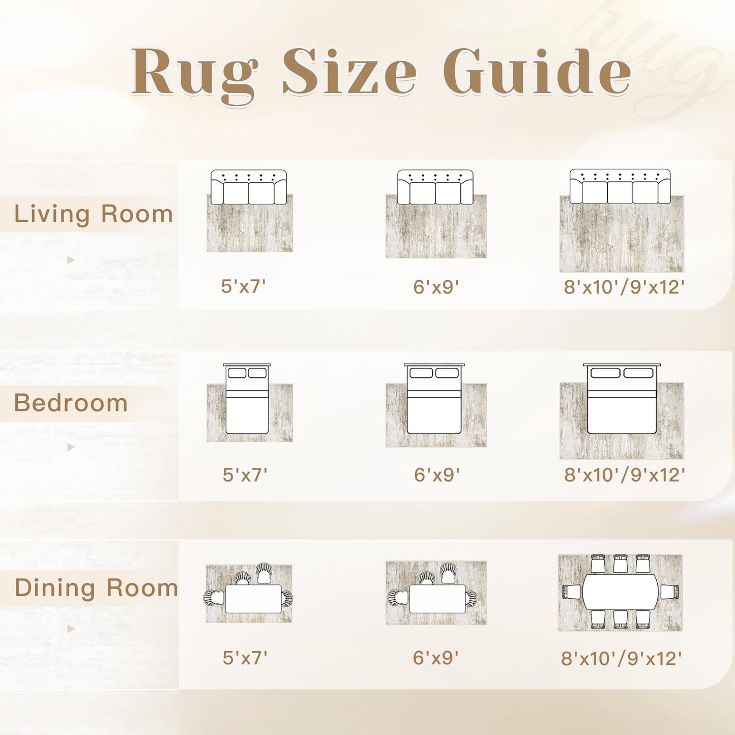 Washable Rug 9x12 Area Rugs for Living Room: Large Neutral Soft Rug Abstract Non Slip Low Pile Modern Carpet for Bedroom Kitchen Nursery Office Dining Room Indoor (Beige, 9'x12')
